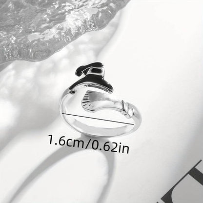 Magical Witches Hat & Broomstick Halloween Adjustable Silver Ring - Le Joyau Store - Alloy,BohoRing,Gift,Pumpkin,WitchHat - 