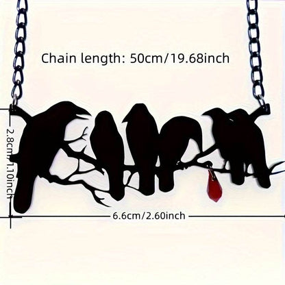 Gothic Black Raven's & Tree Branch Silhouette Pendant Necklace with Red Drop Gemstone - Le Joyau Store - Black,Copper,Gothic,Raven,Unisex - 