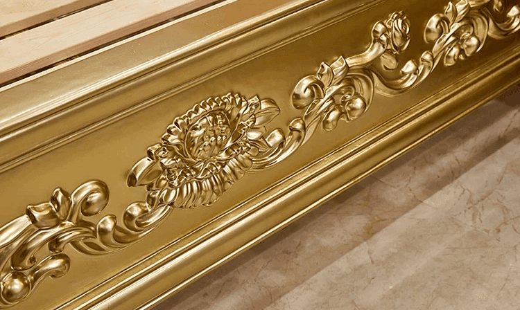 Royal European King Size Light Pink Leather Bed with Gold Engraved Gilded Filigree Headboard - Le Joyau Store - Headboard,Leather,Luxury,Queen,Trendy - 1.8x2m King Bed