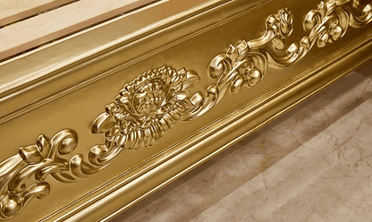 Royal European King Size Light Pink Leather Bed with Gold Engraved Gilded Filigree Headboard - Le Joyau Store - Headboard,Leather,Luxury,Queen,Trendy - 1.8x2m King Bed