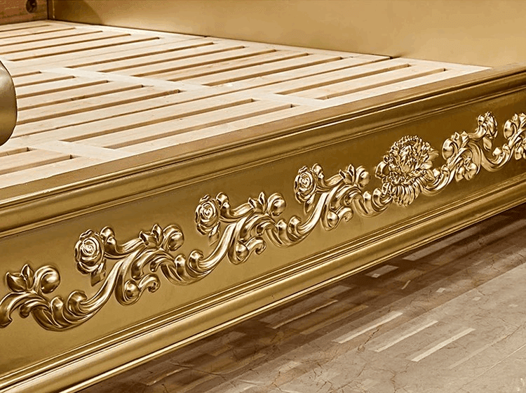 Royal European King Size Light Pink Leather Bed with Gold Engraved Gilded Filigree Headboard - Le Joyau Store - Headboard,Leather,Luxury,Queen,Trendy - 1.8x2m King Bed