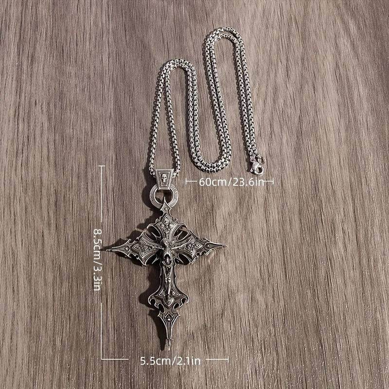 Baroque Gothic Skeleton Cross Ornate Antique Silver Pendant Necklace - Le Joyau Store - Gift,Punk,Silver,Skull,Vintage - 