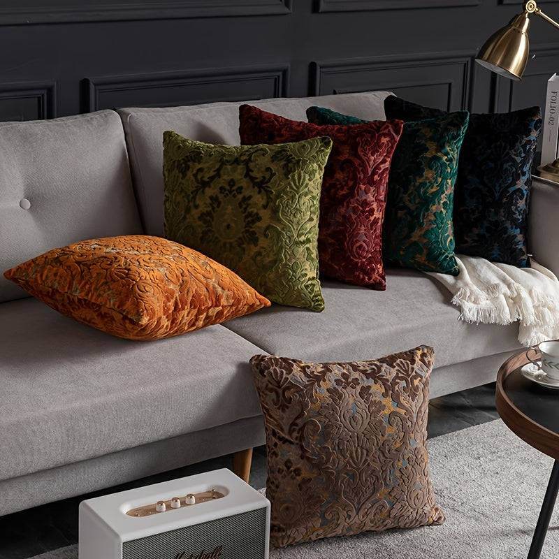 Luxury Velvet French Jacquard Embroidered Vintage Sofa Cushion Cover - Le Joyau Store - floral,gothic,nordic,velvet,vintage - Beige