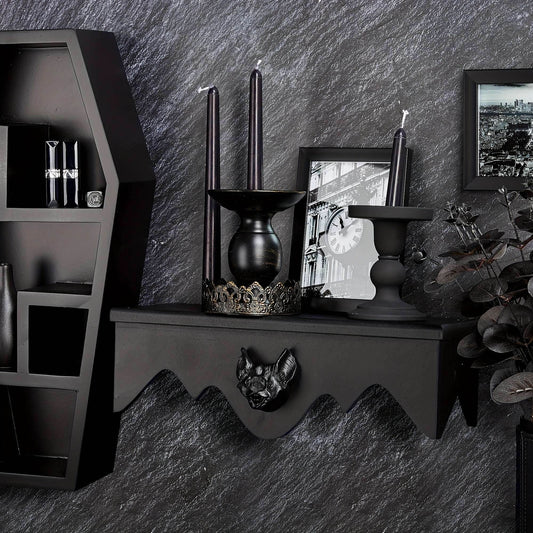 Black Gothic Bat Wooden Floating Shelves (2 Pack) - Le Joyau Store - black,mounted,vampire,vintage,wood - 