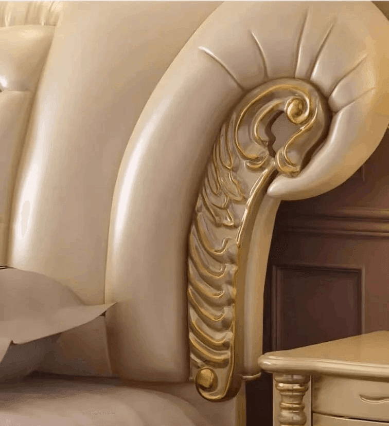 Royal Quilted Cream Pearl King Size Leather Bedframe with Gold Headboard & Optional Nightstand - Le Joyau Store - double,european,king size,modern,wooden - Pressure Structure / 1.8x2.0m Bed