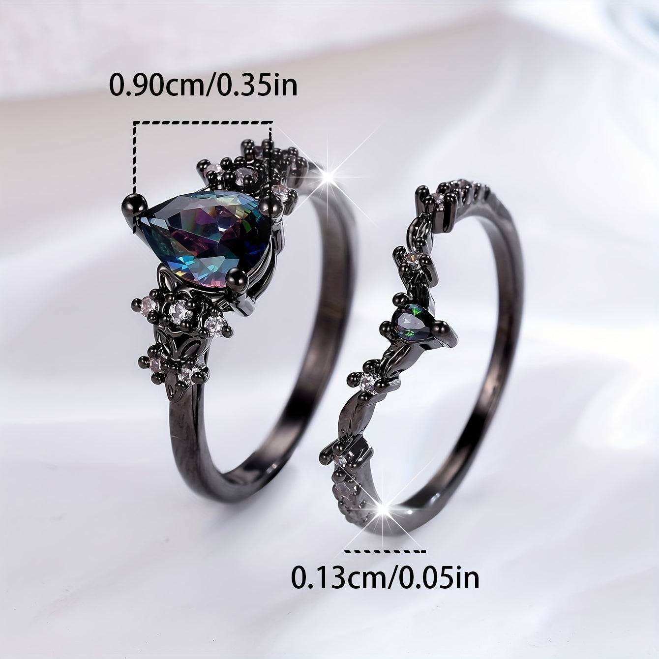 Luxury Black & Multicolored Gothic Two-Piece Oval Women's Ring Set - Le Joyau Store - Black Ring,Gothic,Luxury,Two-Piece,Zircon - 6 / Black