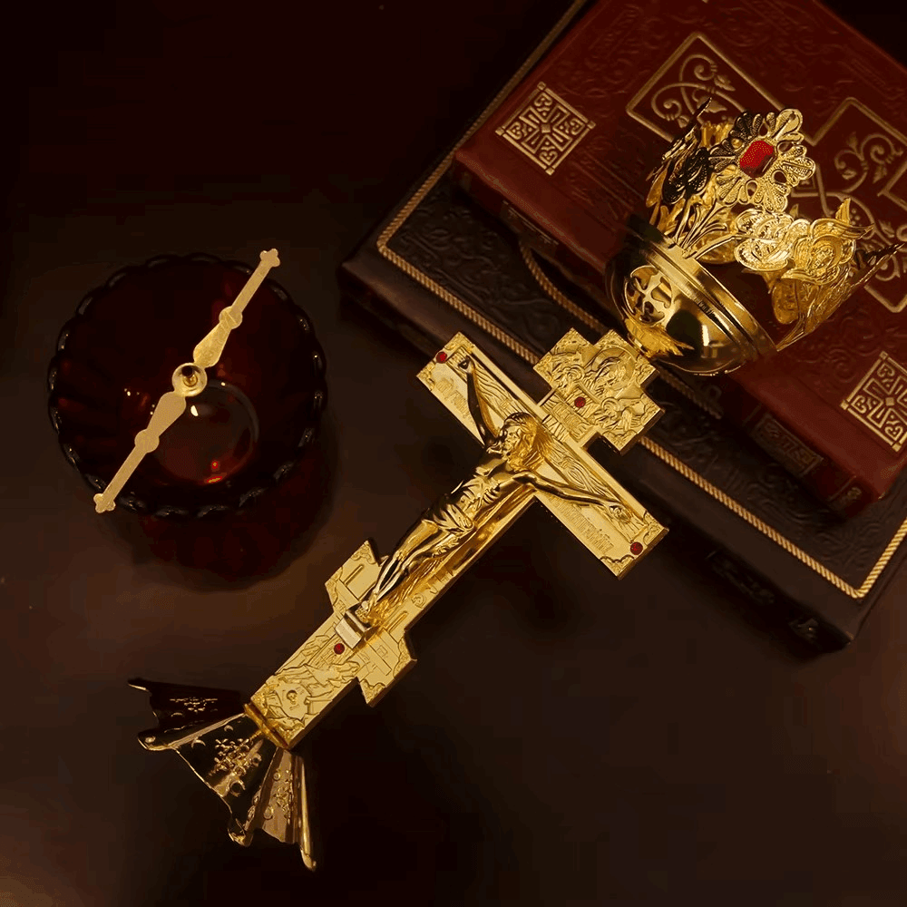 Traditional Orthodox Jesus Christ Red & Gold Chalice Candleholder - Le Joyau Store - candle,metal,orthodox,table,worship - 