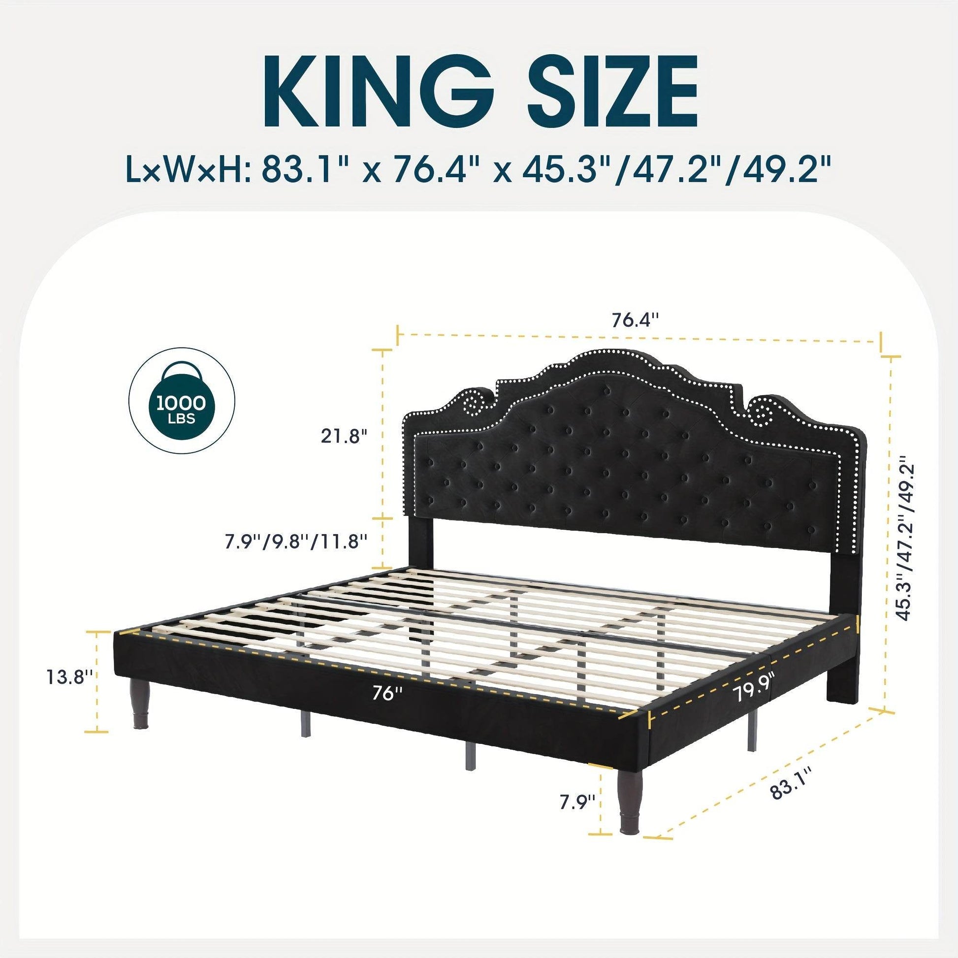 Luxury Black Velvet Upholstered Diamond Buttoned Tufted Tiara Headboard Bedframe - Le Joyau Store - Black,King,Queen,Tufted,Velvet - Full / Black