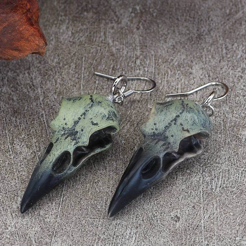 Antique Resin Gothic Crow Skull Dangle Earrings for Dark Aesthetic Lovers & Goths - Le Joyau Store - Dangle,Gothic,Raven,Resin,Skull,Vintage - 