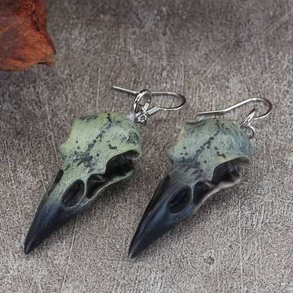 Antique Resin Gothic Crow Skull Dangle Earrings for Dark Aesthetic Lovers & Goths - Le Joyau Store - Dangle,Gothic,Raven,Resin,Skull,Vintage - 