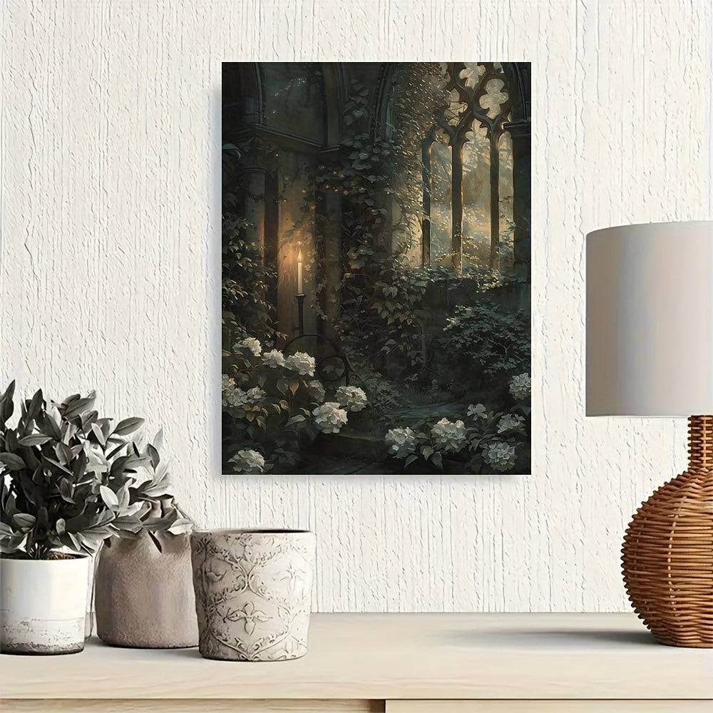 Gothic Candlelit Secret Garden Cathedral Archway Peaceful Victorian Canvas Art Print - Le Joyau Store - Gothic,Greenery,Home Decor,Office Art,Victorian - 24x36 inches (60x90cm)