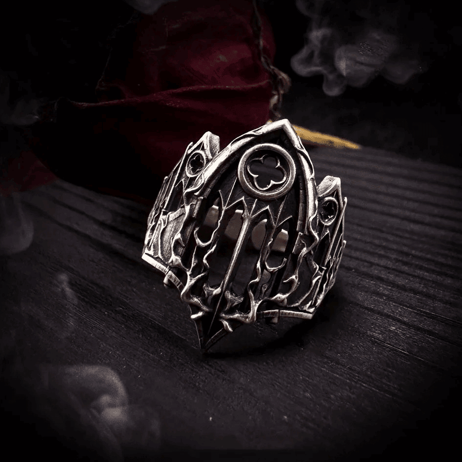 Vintage Gothic Antique Silver Cathedral Window Unisex Open Ring - Le Joyau Store - dark ring,flower,gothic,open ring,vintage - One Size