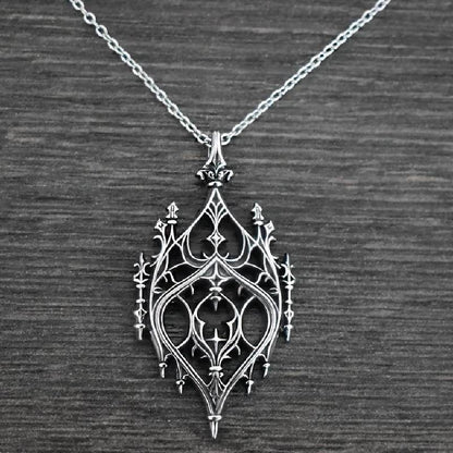 Vintage Gothic Cathedral Arch Window Hollow Carved Silver Necklace - Le Joyau Store - Gothic,Hollow,Pendant,Silver,Vintage - 