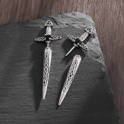 Gothic Celtic Knot Medieval Sword Earrings with Black Zircon – Vintage Punk Dagger Drop Earrings - Le Joyau Store - Black,Celtic,Copper,Punk,Vintage - 