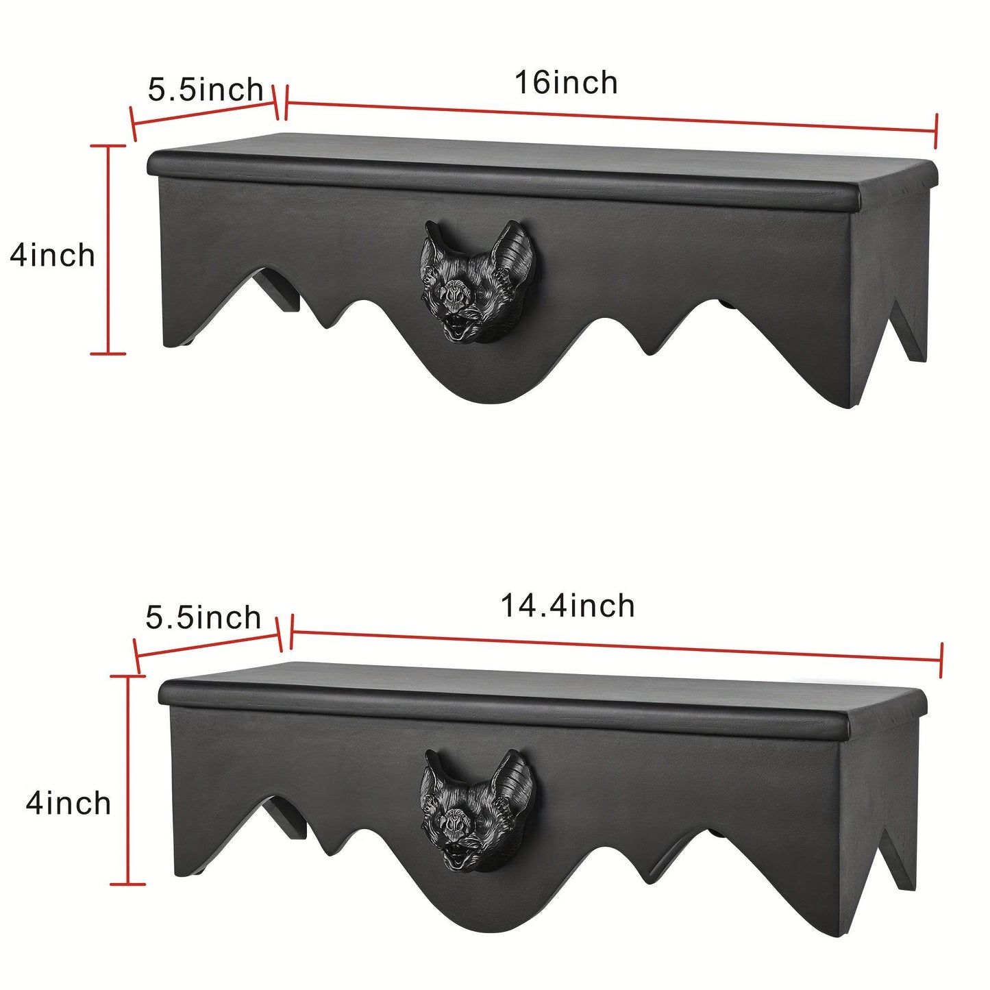 Black Gothic Bat Wooden Floating Shelves (2 Pack) - Le Joyau Store - black,mounted,vampire,vintage,wood - 