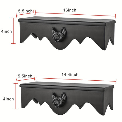 Black Gothic Bat Wooden Floating Shelves (2 Pack) - Le Joyau Store - black,mounted,vampire,vintage,wood - 