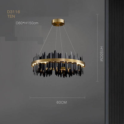 Luxury Italian Minimalist Abstract Jagged Ceiling Chandelier - Le Joyau Store - adjustable,glass,iron,LED,minimalist - Black / Single layer 60x18CM