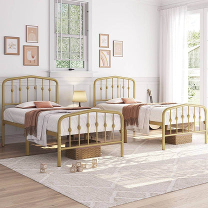 Rustic Metal Bedframe Queen/Full/Twin Size Platform Bed with Arched Crown Headboard & Footboard - Le Joyau Store - Gold,Metal,Modern,Queen,Storage - Full / Antique Gold