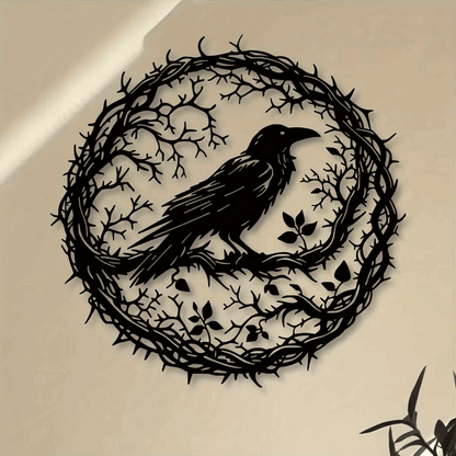 Gothic Raven & Tree Branch Metal Wall Art Dark Forest Silhouette Decor - Le Joyau Store - Branch,Gothic,Metal,Raven,Sign - 