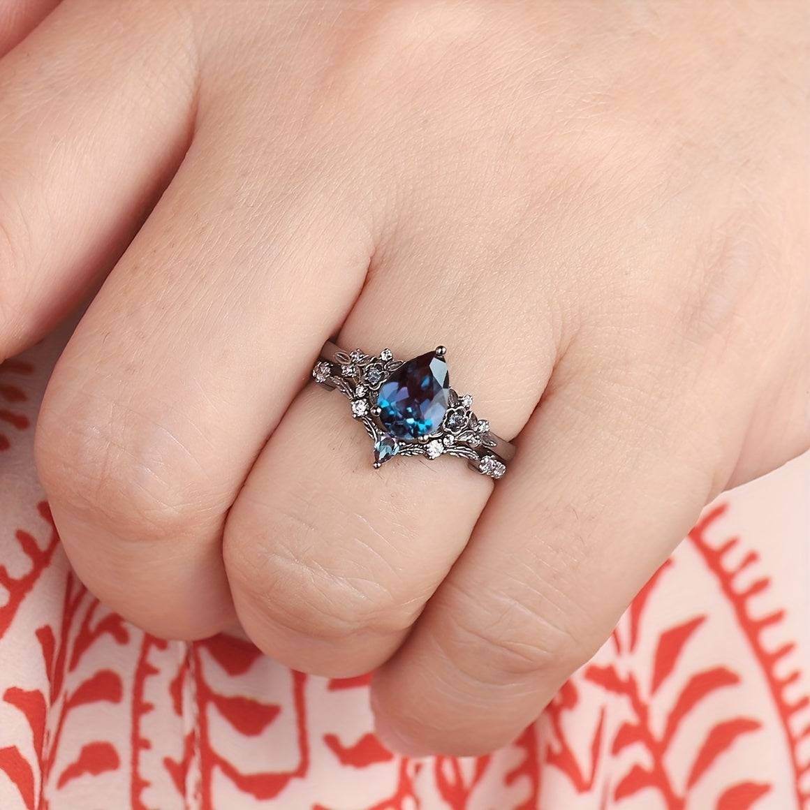 Luxury Black & Multicolored Gothic Two-Piece Oval Women's Ring Set - Le Joyau Store - Black Ring,Gothic,Luxury,Two-Piece,Zircon - 6 / Black
