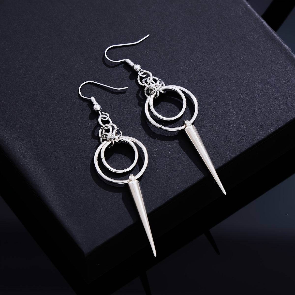 Gothic Punk Silver Geometric Cone Boho Punk Rock Women's Drop Earrings - Le Joyau Store - Alloy,Geometric,Gothic,Minimalist,Vintage - 