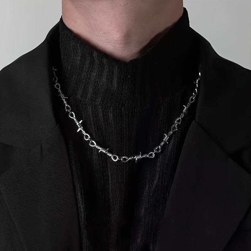 Gothic Punk Rock Twist Spiked Thorns Silver Barbed Wire Chain Necklace - Le Joyau Store - Alloy,Chain,Daily,Punk,Spiked - 
