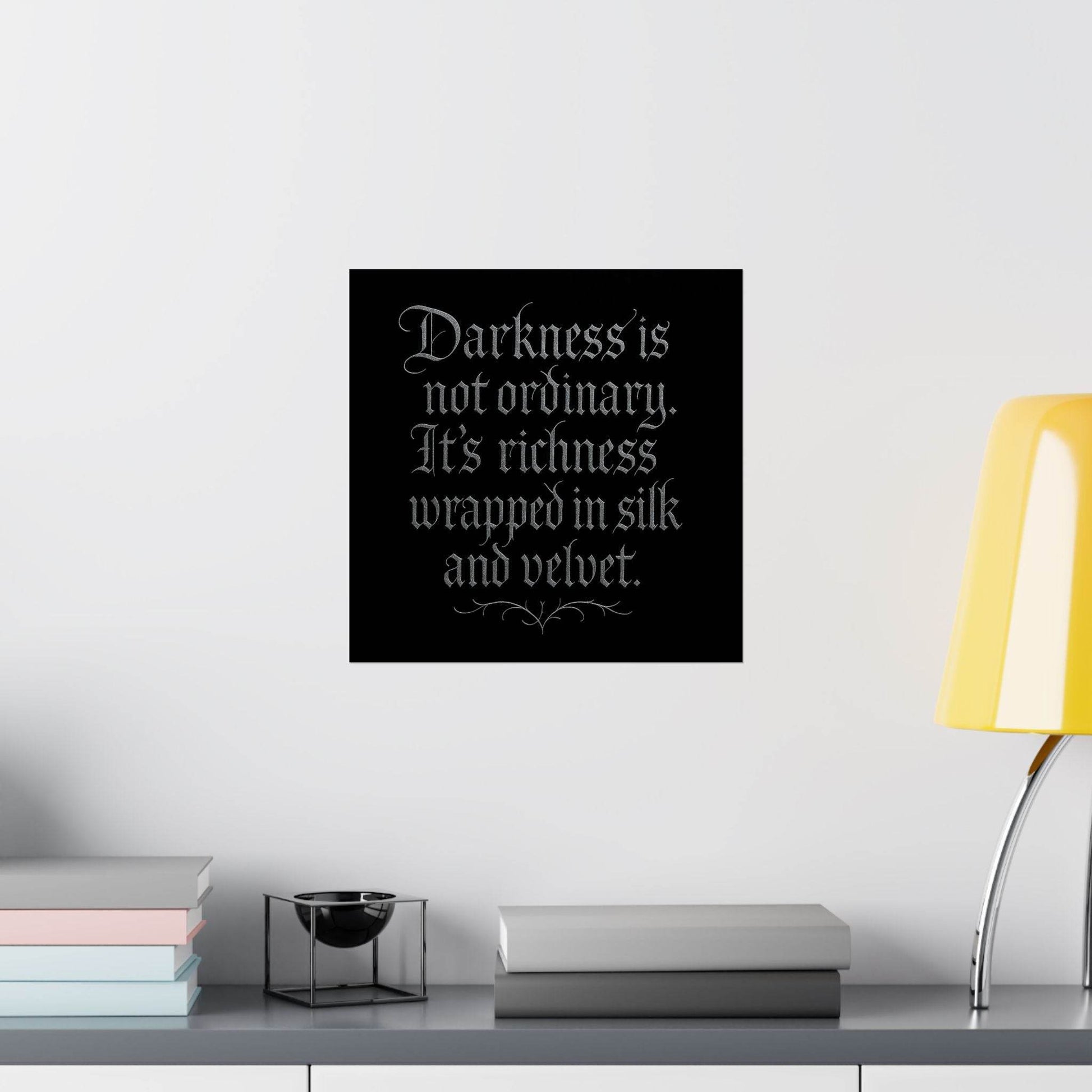 Velvet Darkness Gothic Poster – Dark Academia & Victorian Aesthetic Black & Silver Calligraphy Quote Wall Art - Le Joyau Store - Home & Living,Indoor,Matte - 10″ x 10″