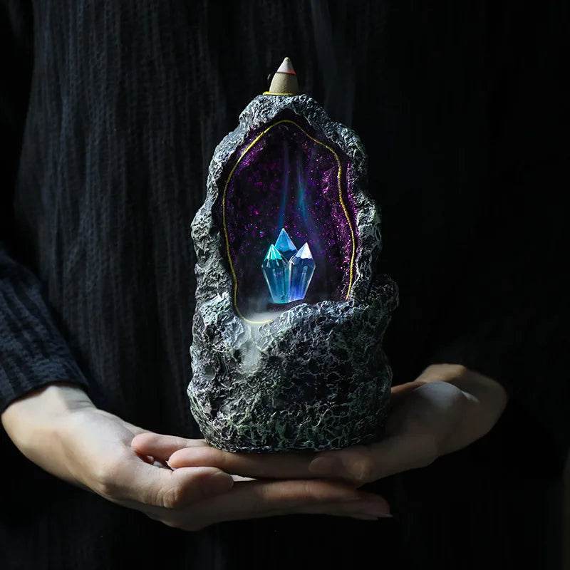 Mystical Fantasy Crystal Cave Geode Backflow Waterfall LED Incense Burner - Le Joyau Store - Backflow,Crystal,LED,Resin,Waterfall - AD44 Only Burner