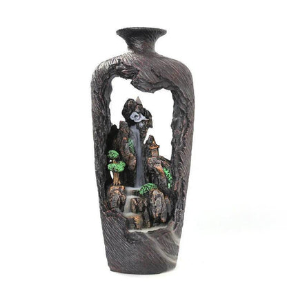 Rustic Fengshui Waterfall Village Vase LED Incense Burner Censer - Le Joyau Store - Backflow,Calm,Decor,Meditation,Resin - BurnerAF23 With LED