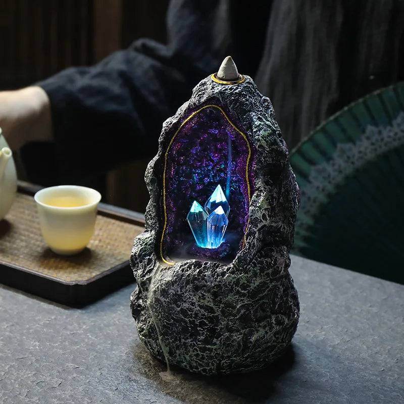 Mystical Fantasy Crystal Cave Geode Backflow Waterfall LED Incense Burner - Le Joyau Store - Backflow,Crystal,LED,Resin,Waterfall - AD44 Only Burner