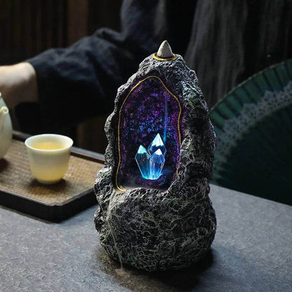 Mystical Fantasy Crystal Cave Geode Backflow Waterfall LED Incense Burner - Le Joyau Store - Backflow,Crystal,LED,Resin,Waterfall - AD44 Only Burner