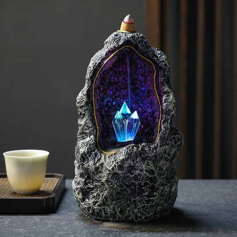 Mystical Fantasy Crystal Cave Geode Backflow Waterfall LED Incense Burner - Le Joyau Store - Backflow,Crystal,LED,Resin,Waterfall - AD44 Only Burner