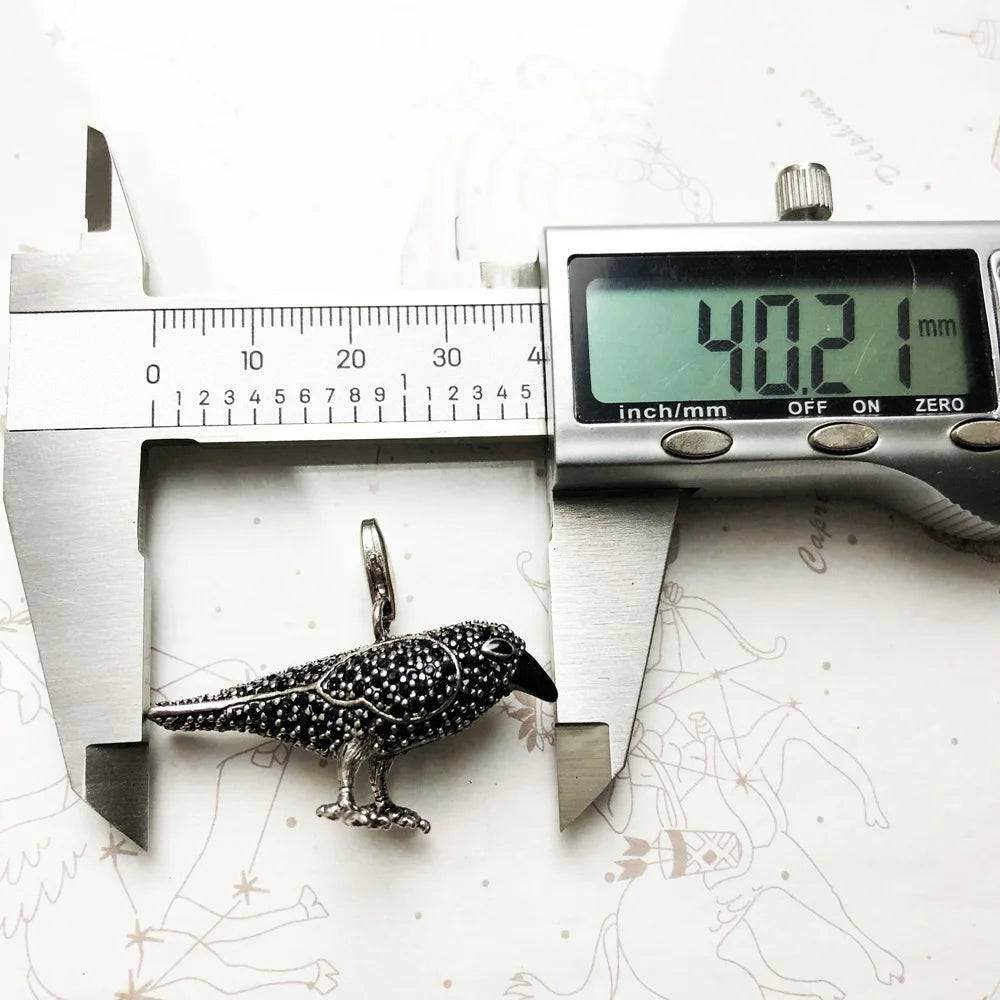 925 Sterling Silver & Zircon Black Raven Pendant Charm - Le Joyau Store - Jewelry,Necklaces - 