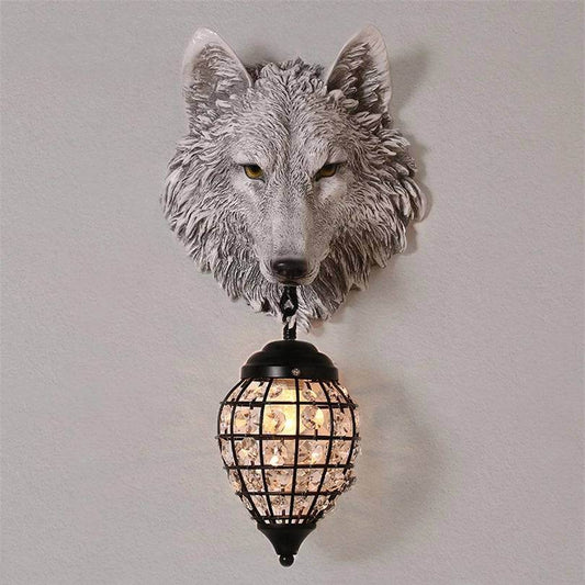 Rustic Wolf Head Wall Sconce Vintage Resin Sculpture Cabin & Lodge Decor Lamp - Le Joyau Store - industrial,led,resin,vintage,wolf - White