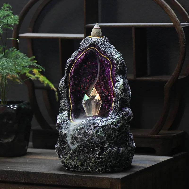 Mystical Fantasy Crystal Cave Geode Backflow Waterfall LED Incense Burner - Le Joyau Store - Backflow,Crystal,LED,Resin,Waterfall - AD44 Only Burner