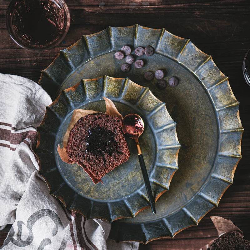 Antique Vintage Wrought Iron Fluted Edge Photography Prop Serving Tray - Le Joyau Store - decorative,floral rim,metal tray,rustic,vintage - S