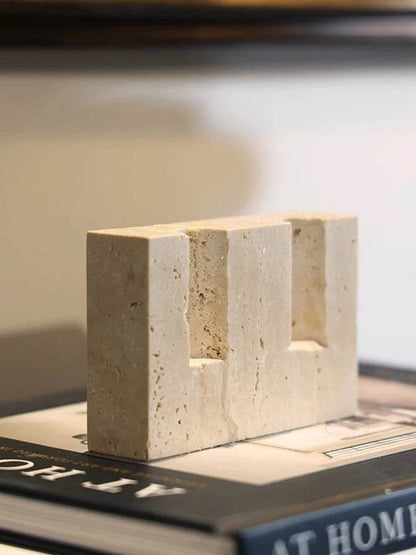 Vintage Rustic Beige Travertine Stone Taper Candle Holder - Le Joyau Store - Beige,Handcrafted,Marble,Minimalism,Vintage - A