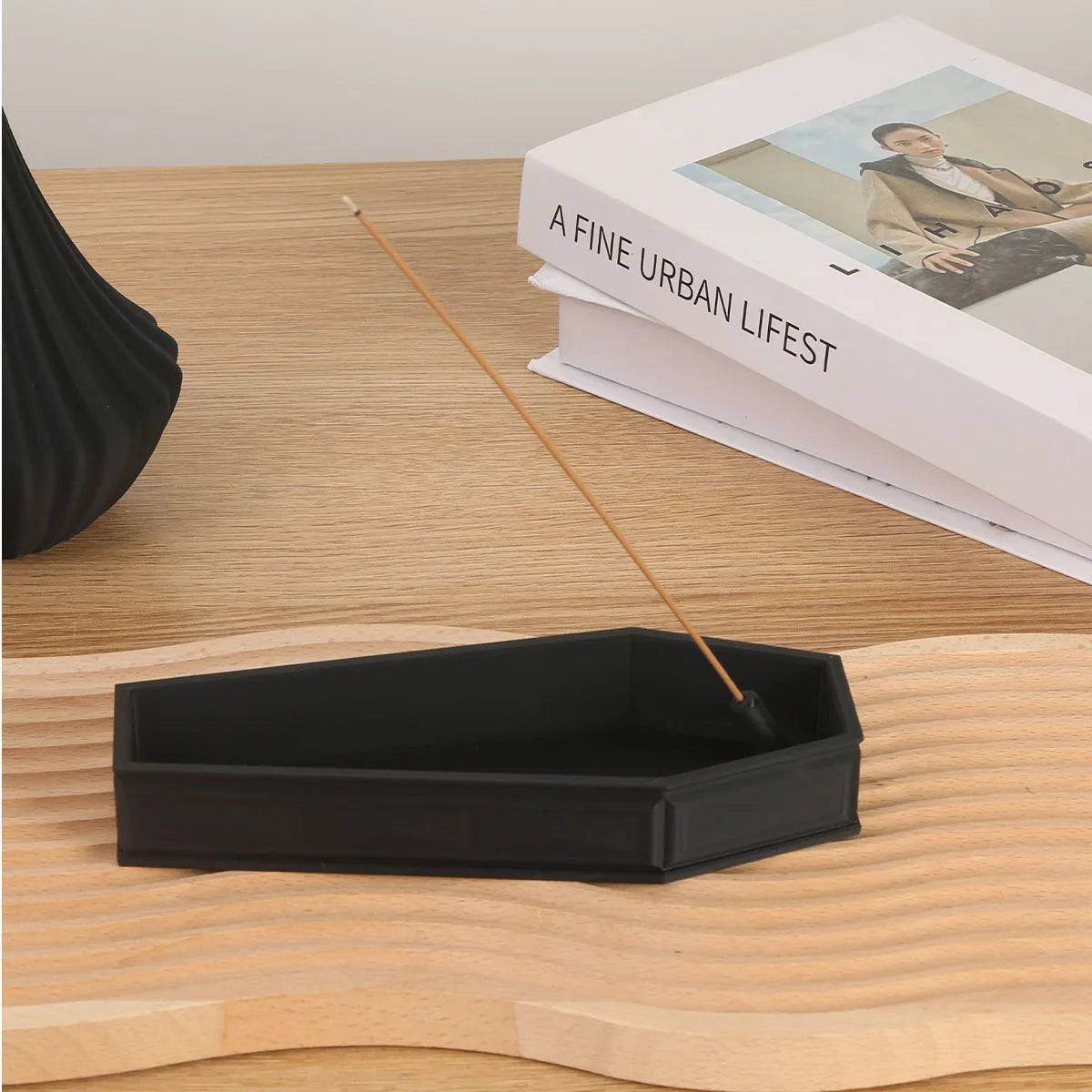 Gothic Black Coffin 3D Shaped Wooden Incense Burner Decor - Le Joyau Store - 3D print,black,gothic,halloween,incense - 