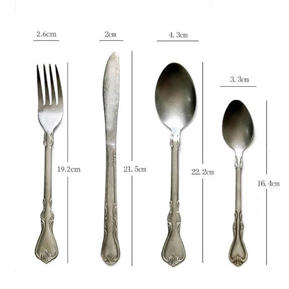 Vintage Retro Stainless Steel Tableware Antique Engraved Photography Utensils - Le Joyau Store - handmade,kitchen,photo,retro,vintage - One Set 4pcs