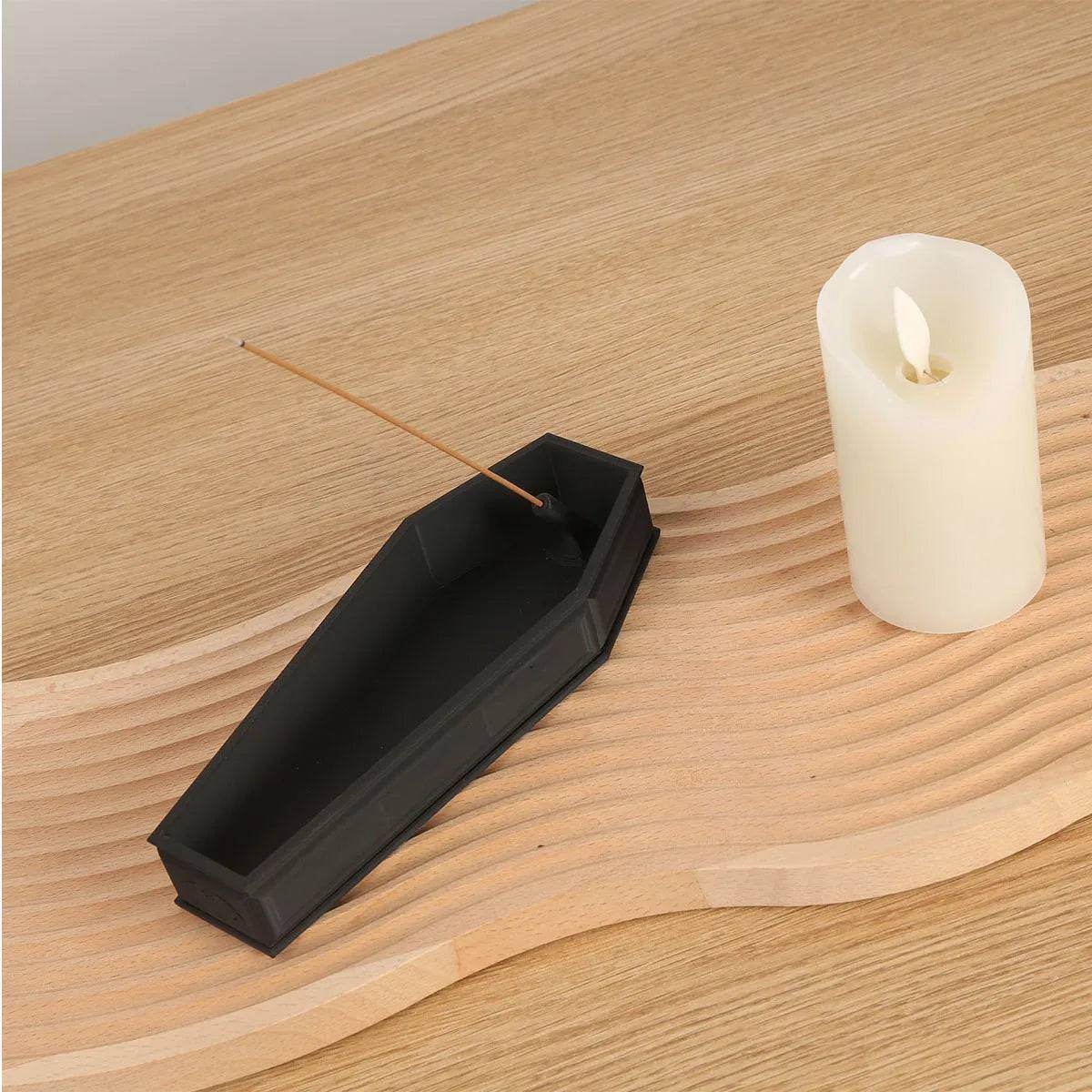 Gothic Black Coffin 3D Shaped Wooden Incense Burner Decor - Le Joyau Store - 3D print,black,gothic,halloween,incense - 