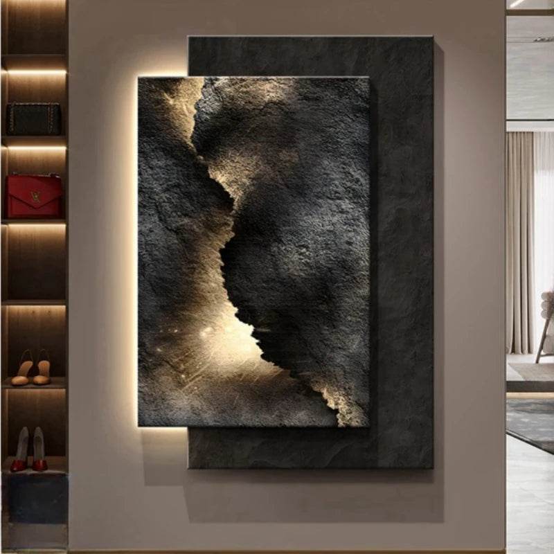 Modern Luxury Rustic Black Volcanic Stone Effect LED Crystal Wall Lamp Artwork - Le Joyau Store - Crystal,Decor,LED,Mural,Porcelain - W54 X H80cm / A / NON dimm warm light