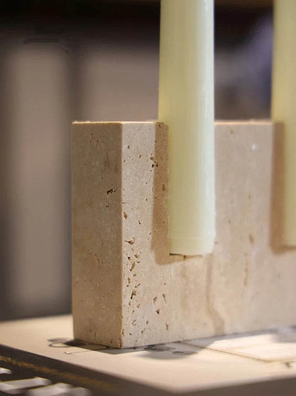 Vintage Rustic Beige Travertine Stone Taper Candle Holder - Le Joyau Store - Beige,Handcrafted,Marble,Minimalism,Vintage - A