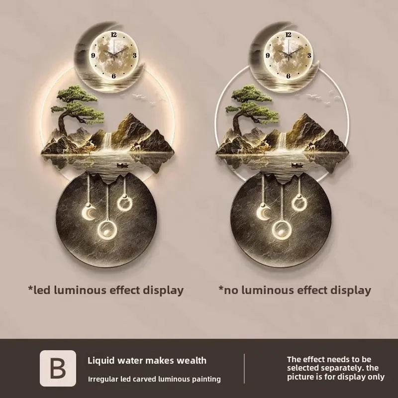 Luminous Moon & Mountains Scene Wall Clock LED Lamp Ambient Light & Sculpture Decor - Le Joyau Store - big size,cute,fashion,luminous,relogio - 1 / 50x100cm