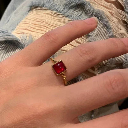 Vintage Red Crystal Baroque Victorian Goth Gold Adjustable Women's Ring - Le Joyau Store - Gothic,Open Ring,Punk,Red Crystal - 991044 1PC