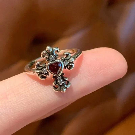 Vintage Red Crystal Baroque Victorian Goth Gold Adjustable Women's Ring - Le Joyau Store - Gothic,Open Ring,Punk,Red Crystal - 991044 1PC