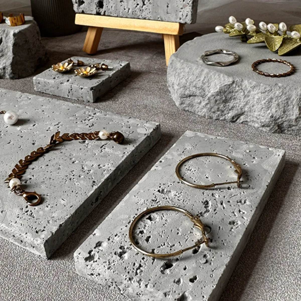Modern Rustic Gray Cement Stone Effect Jewelry Display Stand for Necklaces & Earrings - Le Joyau Store - bracelet,Cement,Earrings,Gray,Jewelry,Necklaces,ring - DH01-6
