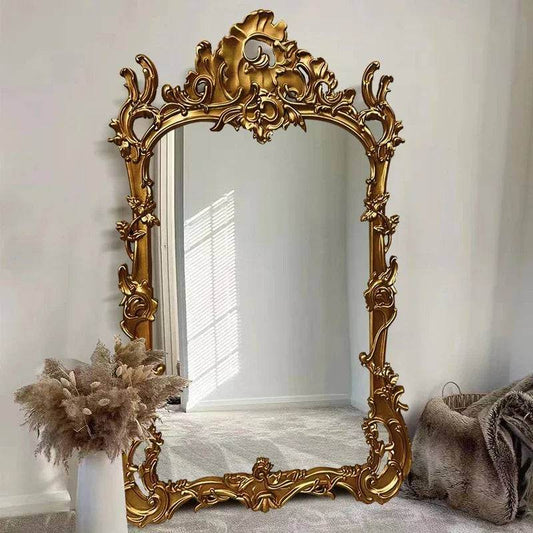 Vintage Gold Baroque Full-Length Wall Mirror with Antique Embossed Royal French Style Frame - Le Joyau Store - bedroom,designer,full body,gold frame,oversize - 100cm x 180cm