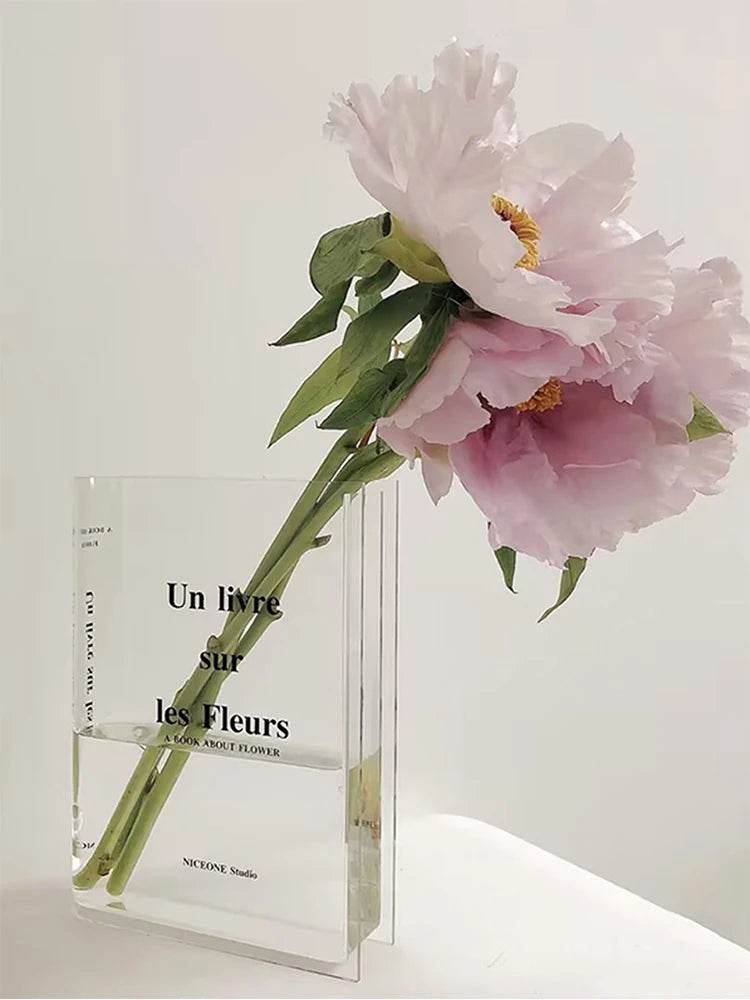 Modern Clear Acrylic Reading Book Flower Decor Vase - Le Joyau Store - acrylic,bookstyle,flowerarr,modern,transparent - Burgundy