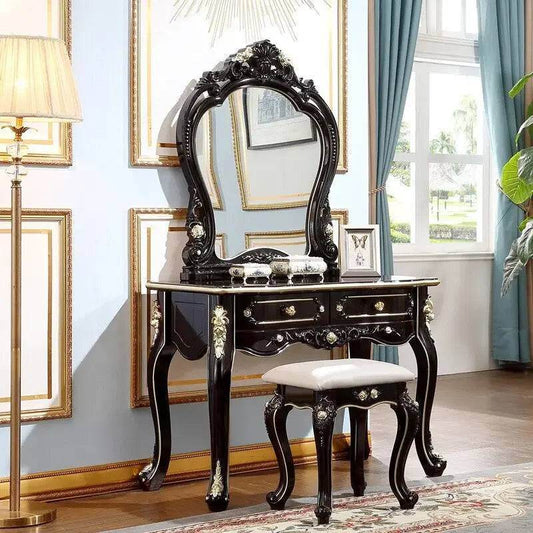 Gothic Black Baroque Vanity Desk with Mirror Victorian Makeup Table - Le Joyau Store - black,living,makeup,mirror,narrow - 1