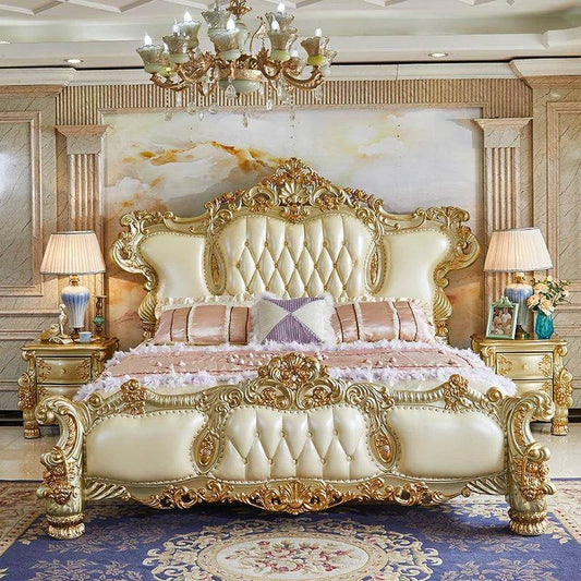 Vintage Baroque Gilded Gold Engraved King Bed Frame with Optional Matching Side Tables - Le Joyau Store - Luxury,princess,queen,royal - Frame structure / 1.8m bed 2 cabinet